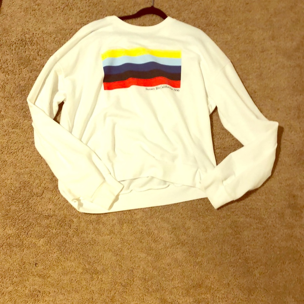 white sweatshirt with stripes